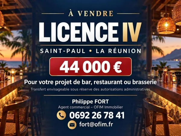 A vendre Licence IV à 44 000€ | Translation sur toute la commune de Saint-Paul, et 0transférable sur