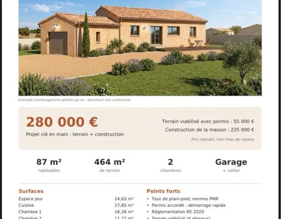 Maison plain-pied PMR + terrain - Taulhac - 280 000