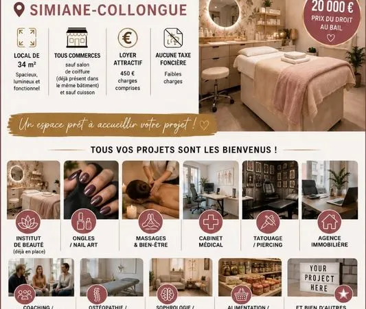 Droit au bail 34 m² - Loyer 450 CC - Tous commerces - Simiane