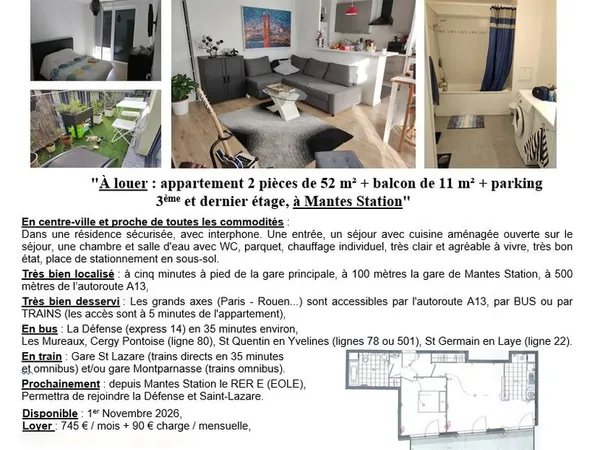 Appartement de 52m2 à louer sur Mantes-la-Jolie