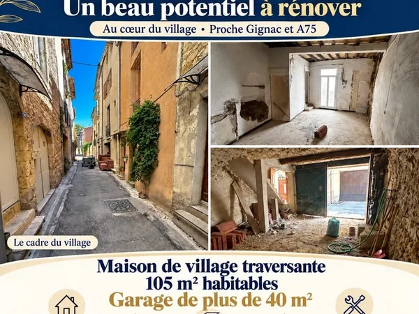 Maison de village 105 + 40m2 garage a rénover.
