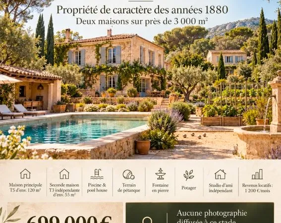 MARSEILLE 11e - Propriété de caractère des années 1880, deux maisons sur près de 3 000 m² de terrain