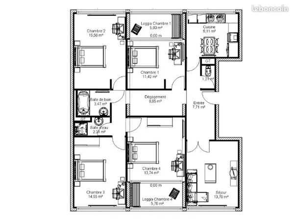 Appartement T5 de 114 m² à Villeurbanne - Emplacement privilégié, au pied du tramway Condorcet