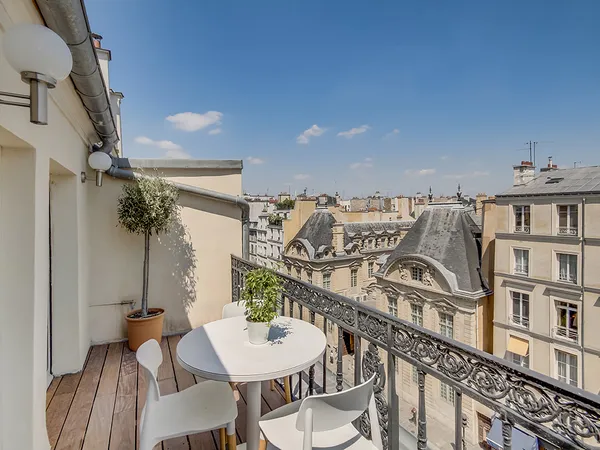 Marais, Village Saint-Paul : vends 2 pièces avec terrasse face à l'Hôtel de Sully, séjour de 46 m², 
