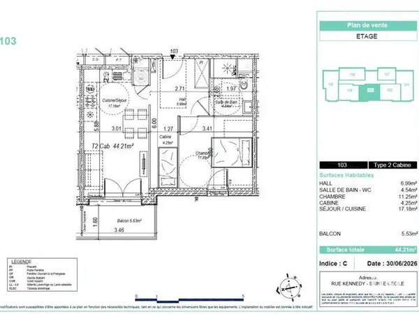 Appartement 2 pièces 44 m²