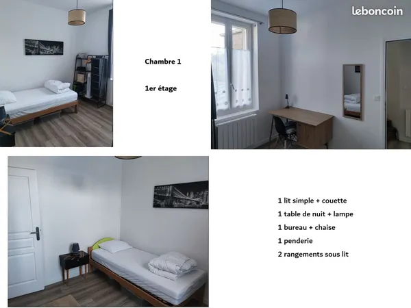 Location chambre meublée dans MAISON AMIENOISE en COLOCATION