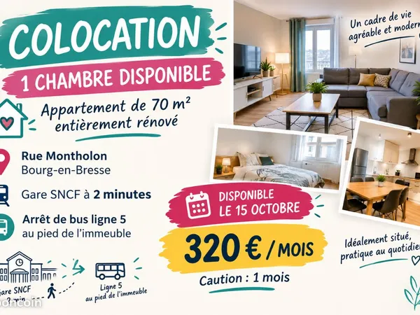 Chambre à louer sur Bourg-en-Bresse
