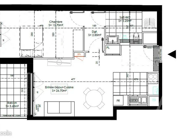Appartement 2 pièces 49 m²