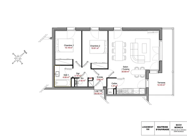 Appartement 3 pièces 63 m²