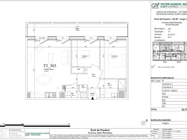 Appartement 3 pièces 62 m²