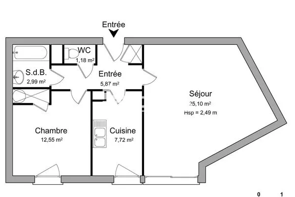Appartement 2 pièces 55 m²