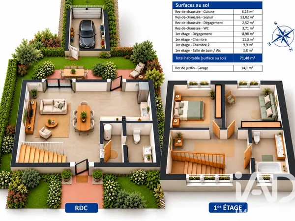 Maison 3 pièces 71 m²