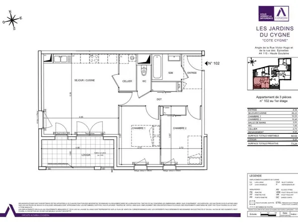Appartement 3 pièces 65 m²