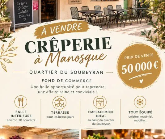 🍽️ Fonds de commerce - Restaurant / Crêperie - Manosque (04)