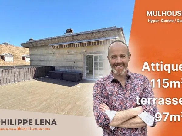 ATTIQUE 115m² + terrasse 97m², hyper-centre / gare