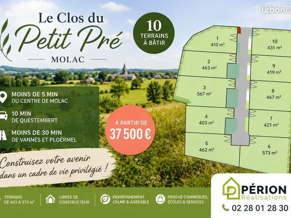 Terrains à bâtir à Molac - À partir de 37 500 - proche Questembert