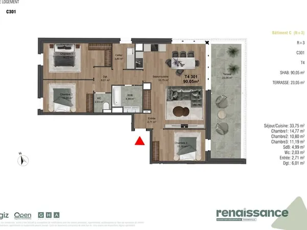 Résidence RENAISSANCE Appartement F4 neuf Lot C301