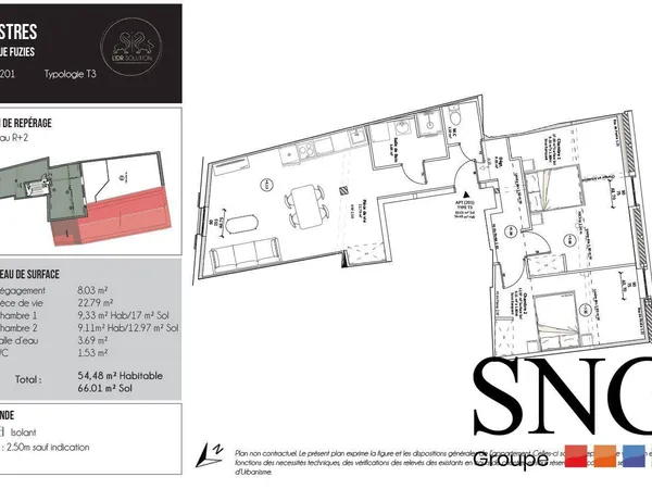 Appartement 3 pièces 53 m²
