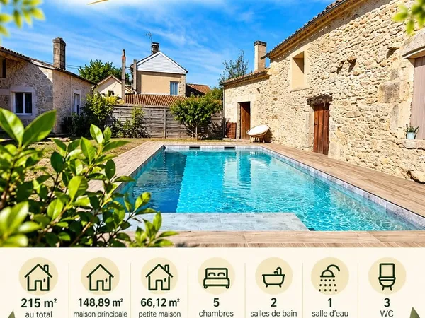 Saint-Giron-d'Aiguevive Propriété en pierre 215 m2 5 cha