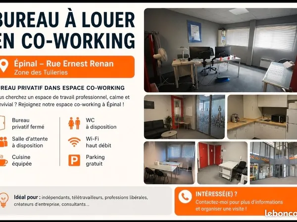 Bureau privatif à louer - Coworking Épinal - Parking gratuit