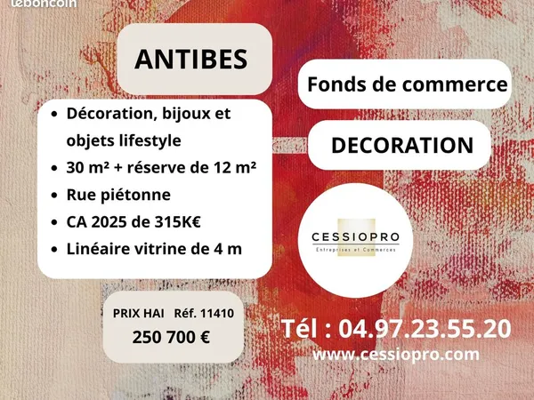 Décoration, fonds de commerce 30 m² Antibes