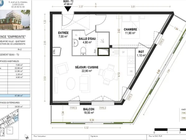 Appartement Location Quetigny 2p 48m² 659€