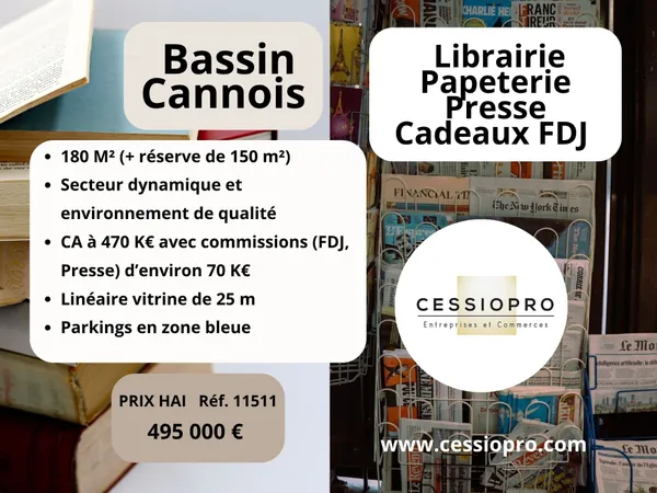 A vendre Librairie-Papeterie-Presse-Cadeaux FDJ -180 m2 BASSIN CANNOIS