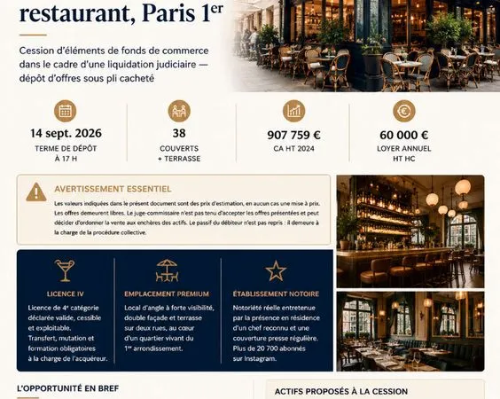 Bar, brasserie, fonds de commerce, restaurant PARIS