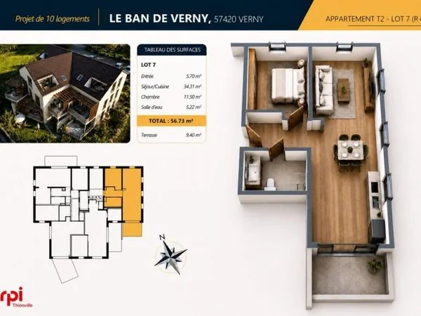 Appartement 2 pièces 56 m²