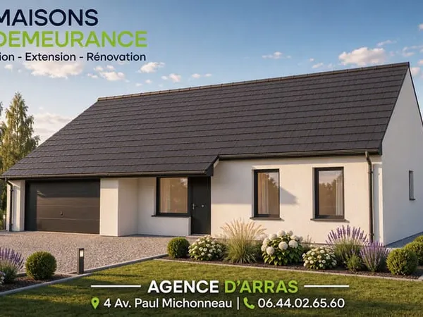 MODÈLE MERISIER - MAISON NEUVE DE PLAIN-PIED AVEC 2 CHAMBRES ET GRAND GARAGE