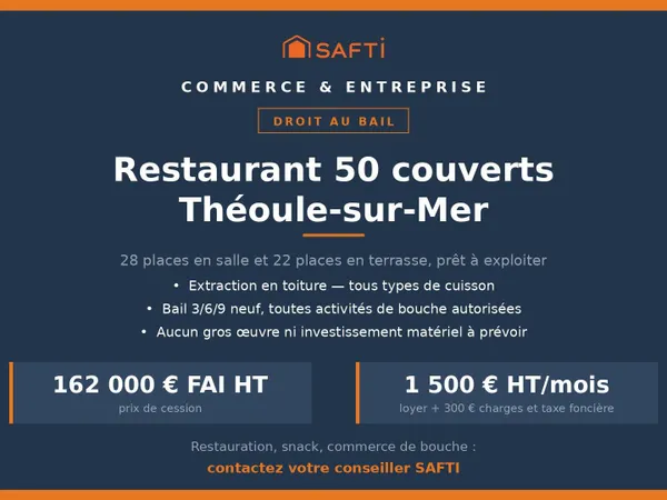 Bail restaurant 50 places  Théoule-sur-Mer