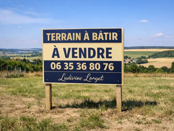 Terrain constructible à vendre de 800 m² BRENY (02)- borné - belle façade 23m- exposition SUD villag
