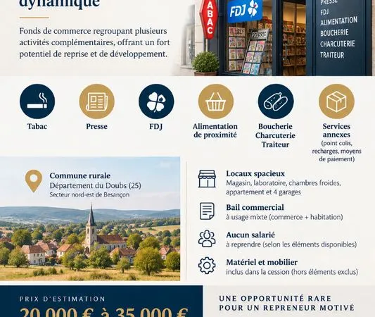 Boucherie, épicerie, fdj, presse, tabac 159 m² RIGNEY