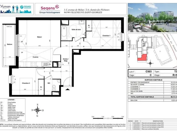 Appartement 3 pièces 66 m²