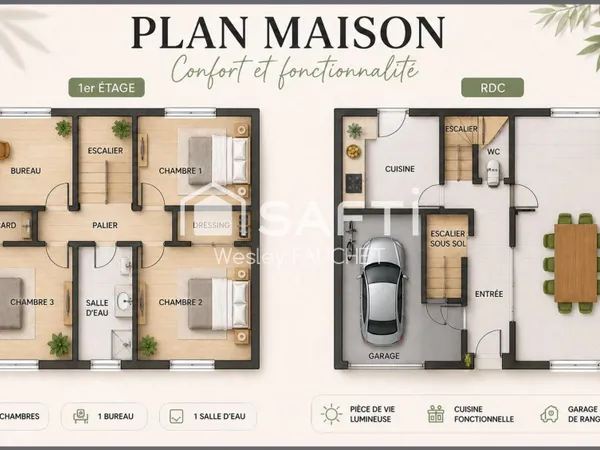 Maison de ville avec garage 105 m² - 3 chambres - Proche Belle-Isle