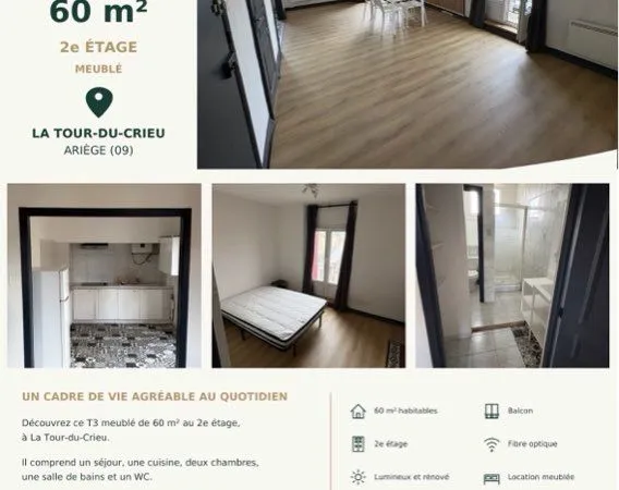 Appartement T3 meublé La tour du crieu