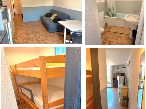 Studio cabine meublé 26m2, 3 lots, 1er étage, balcon, place de parking, cave, climatisation, baignoi