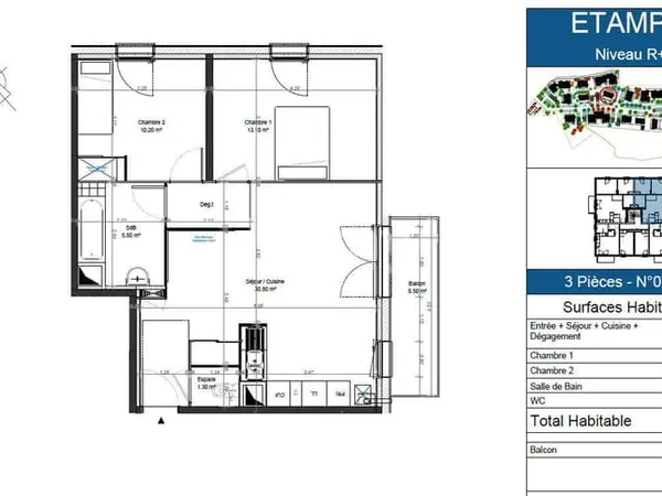 Appartement 3 pièces 61 m²
