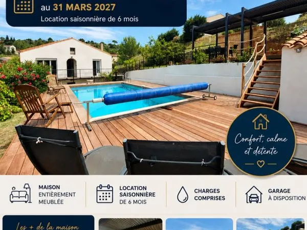 Location au mois Maison avec clim, wifi, jardin et garage