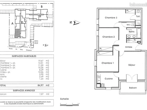 À vendre - T4 de 85 m² avec balcon et 2 parkings
