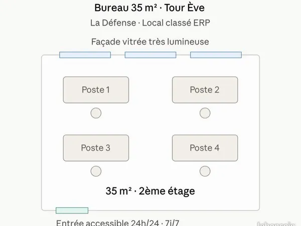 Bureau 35 m² lumineux - Tour Ève, La Défense - Accès 24h/24