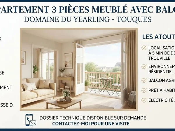 Appartement 3 pièces meublé 45 m² avec balcon - Domaine du Yearling à Touques près de Deauville