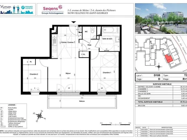 Appartement 3 pièces 57 m²