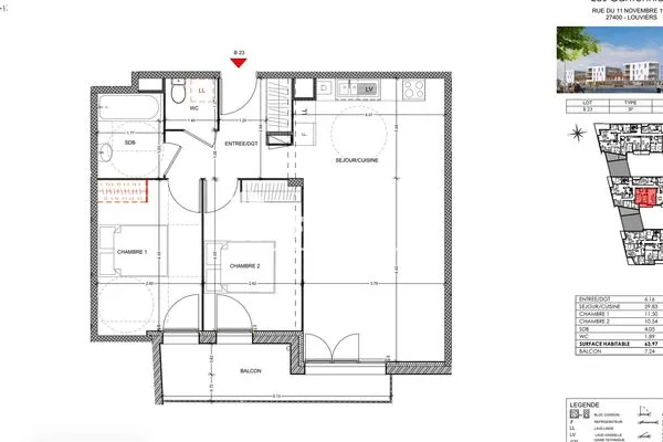 Appartement 3 pièces 64 m²