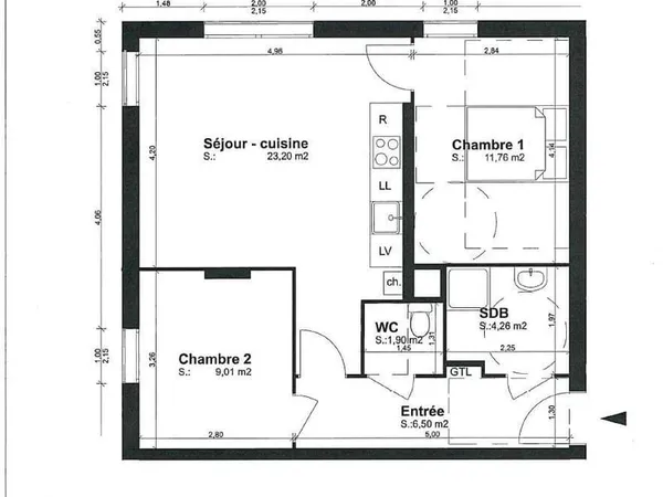 Appartement 3 pièces 56 m²