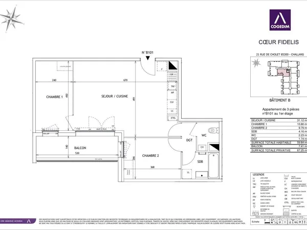 Appartement 3 pièces 59 m²