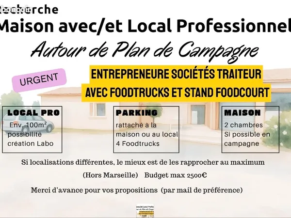 Recherche local professionnel et maison (ou appartement de fonction)