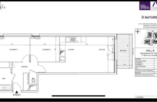 Appartement T3 avec balcon et parking