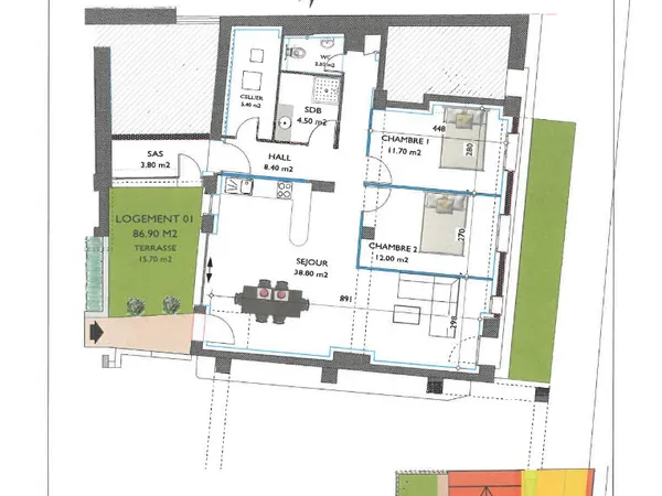 Appartement 3 pièces 87 m²