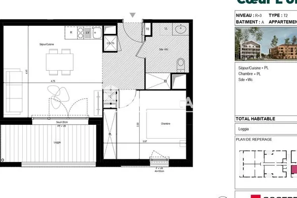 Appartement 2 pièces 45 m²
